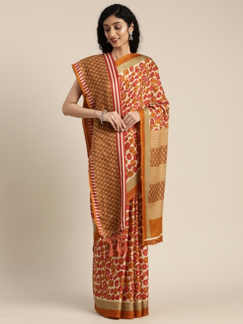 

VASTRANAND Mustard Yellow & Pink Pashmina Printed Saree
