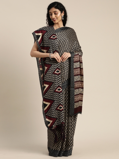 

VASTRANAND Black & Beige Pashmina Printed Saree