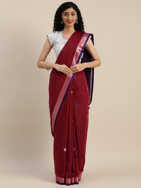

VASTRANAND Maroon & Purple Linen Blend Woven Design Saree