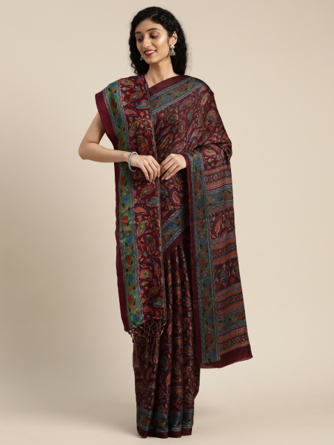 

VASTRANAND Burgundy & Green Pashmina Printed Saree