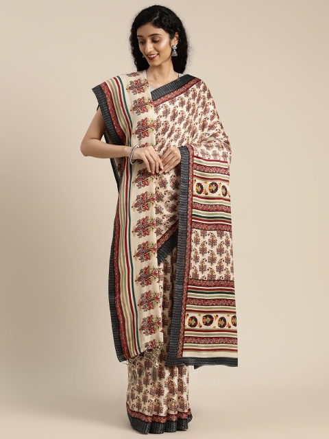 

VASTRANAND Off-White & Brown Pashmina Woven Design Saree