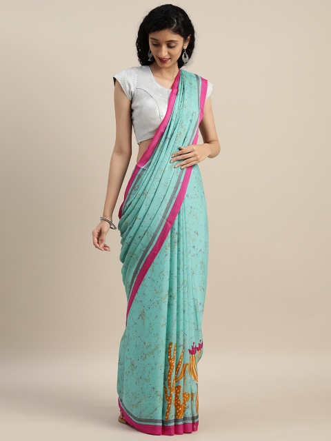 

VASTRANAND Blue Abstract Printed Pure Crepe Saree