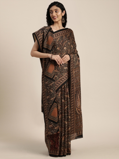 

VASTRANAND Black & Brown Pashmina Printed Saree with Matching Shawl
