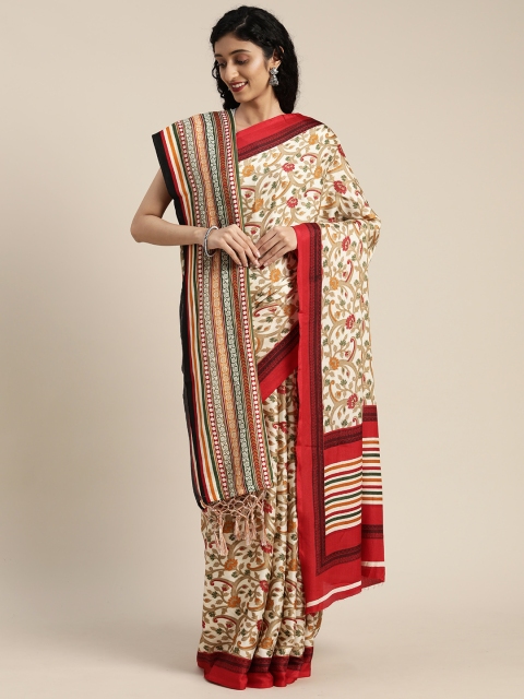 

VASTRANAND Off-White & Red Pashmina Printed Saree