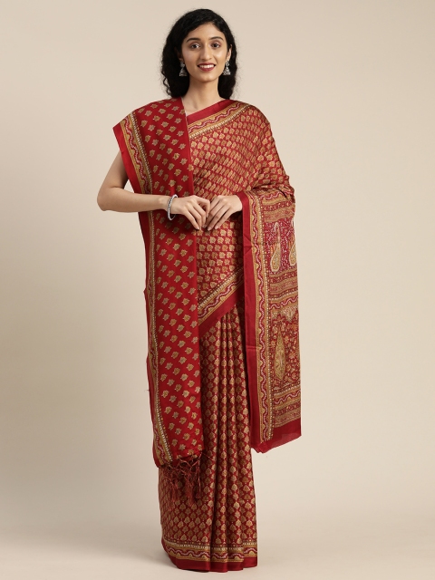 

VASTRANAND Red & Mustard Yellow Pashmina Printed Saree