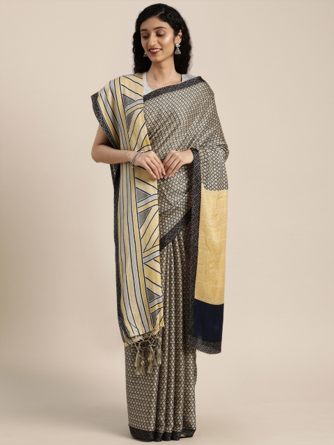 

VASTRANAND Grey & Black Pashmina Printed Saree with Matching Shawl