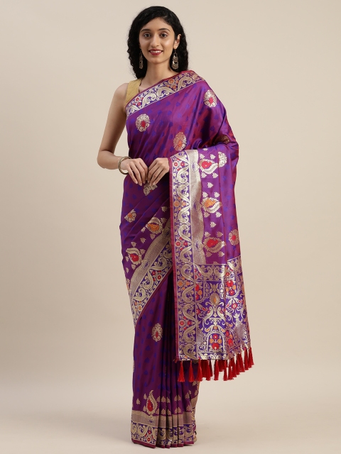

VASTRANAND Purple & Golden Silk Blend Woven Design Kanjeevaram Saree