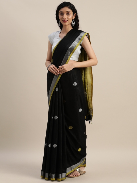 

VASTRANAND Black & Yellow Linen Blend Woven Design Saree