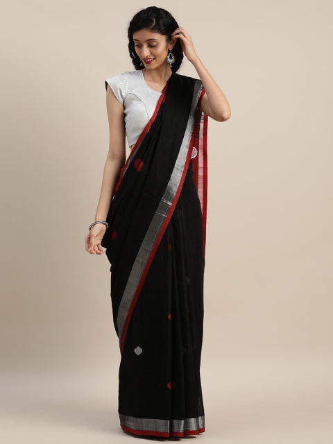 

VASTRANAND Black & Red Linen Blend Woven Design Saree