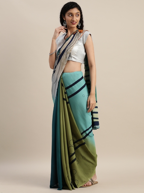 

VASTRANAND Green & Blue Pure Crepe Geometric Printed Saree