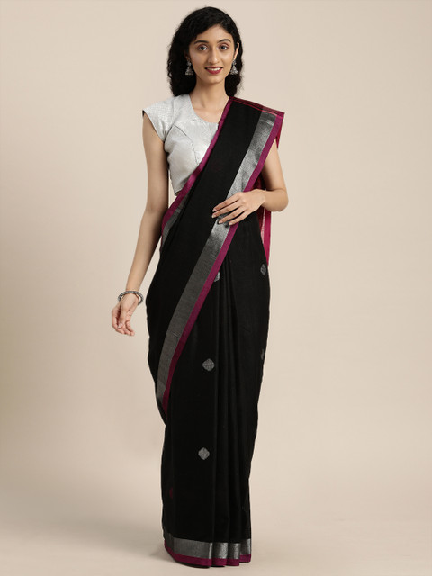 

VASTRANAND Black Linen Blend Woven Design Saree