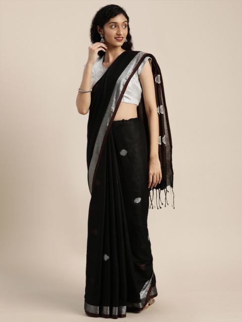 

VASTRANAND Black Linen Blend Woven Design Saree