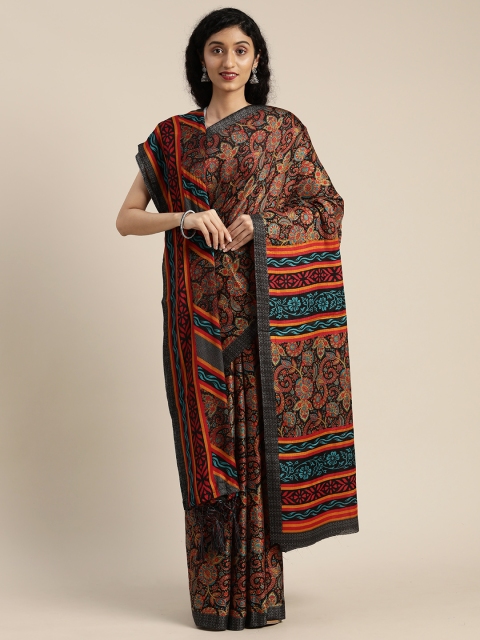 

VASTRANAND Black & Orange Pashmina Printed Saree