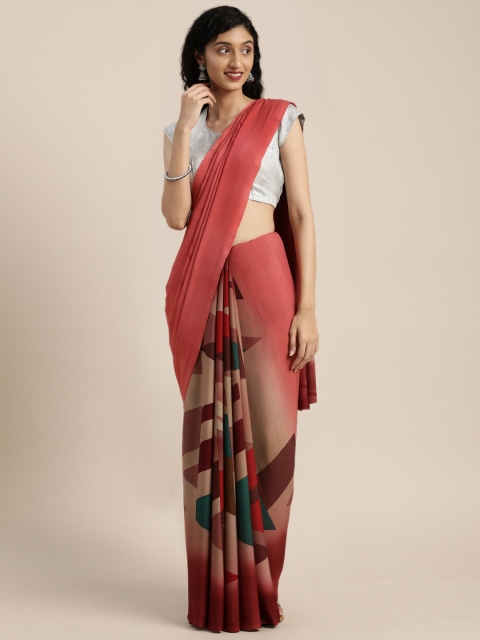 

VASTRANAND Maroon & Beige Pure Crepe Printed Saree