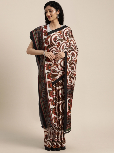 

VASTRANAND Off-White & Red Pashmina Printed Saree with Matching Shawl