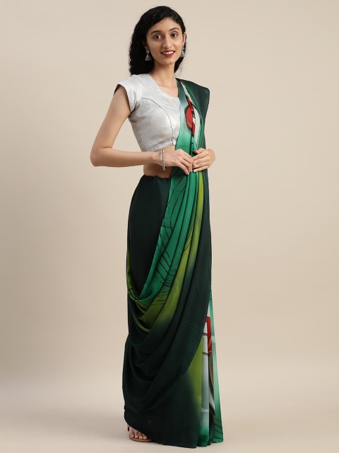 

VASTRANAND Green & Red Pure Crepe Printed Saree