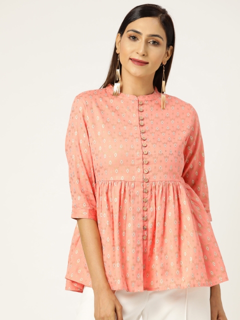 

Shae by SASSAFRAS Women Peach-Coloured & Golden Foil Print A-Line Top