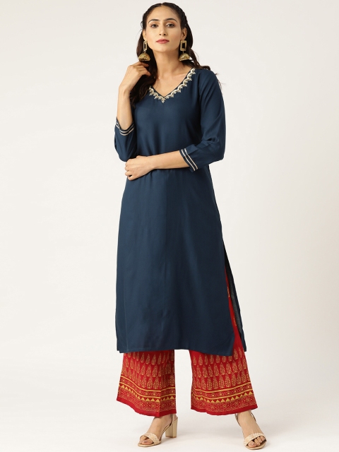 

Shae by SASSAFRAS Women Teal Blue Solid Straight Kurta