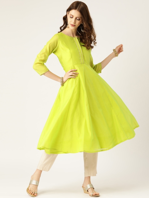 

Shae by SASSAFRAS Women Lime Green Solid Anarkali Kurta