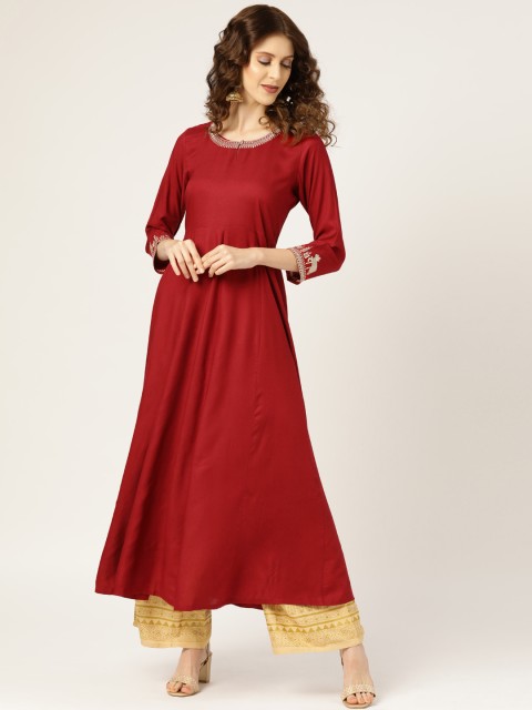 

Shae by SASSAFRAS Women Maroon Solid Anarkali Kurta