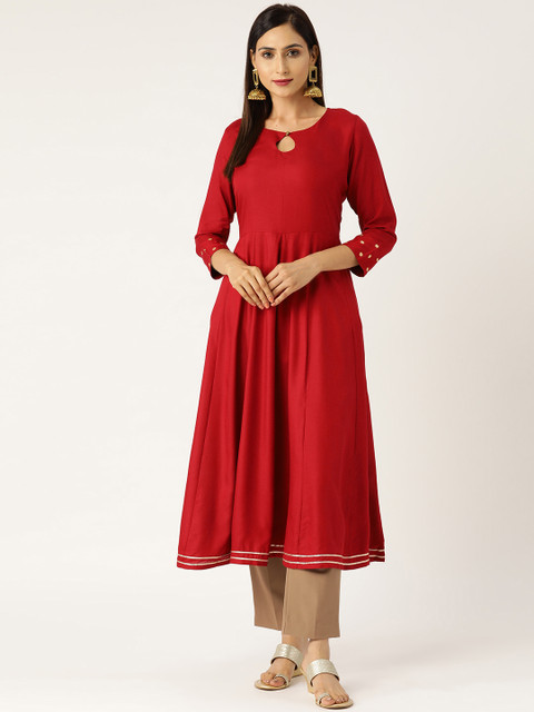 

Shae by SASSAFRAS Women Maroon Foil Printed Detail Anarkali Kurta