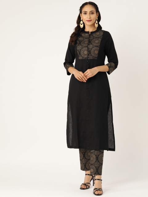 

Shae by SASSAFRAS Women Black & Golden Ethnic Motifs Foil Print Kurta with Trousers