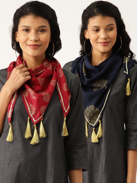 

Shae by SASSAFRAS Women Pack of 2 Printed Scarves, Maroon