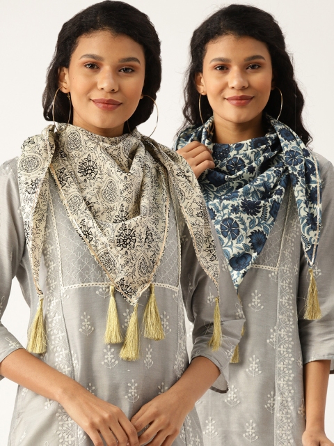 

Shae by SASSAFRAS Women Pack of 2 Printed Scarves, Off white