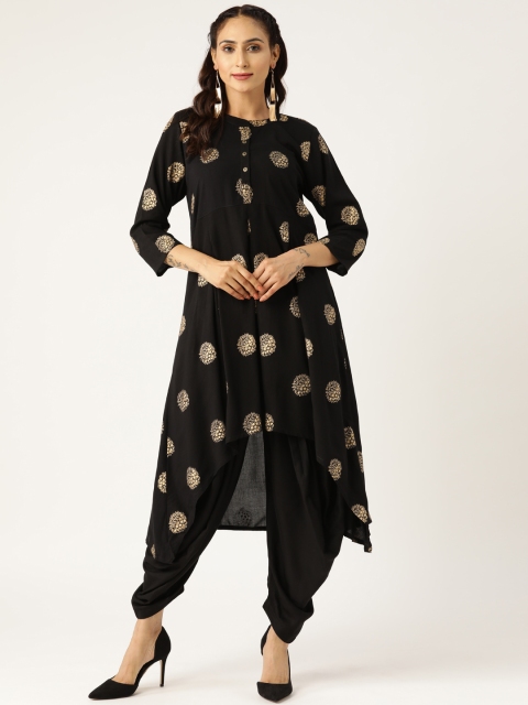 

Shae by SASSAFRAS Women Black & Golden Printed Kurta with Dhoti Pants