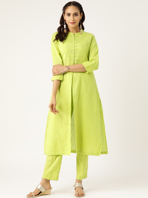 

Shae by SASSAFRAS Women Green & Golden Foil Print Kurta with Trousers