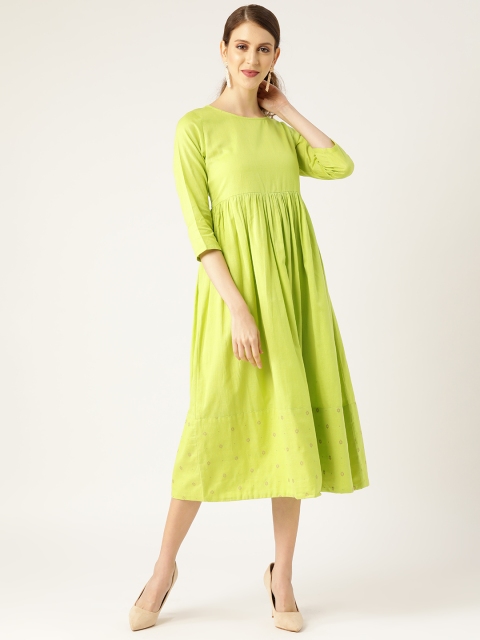 

Shae by SASSAFRAS Women Lime Green Foil Print Detail A-Line Dress