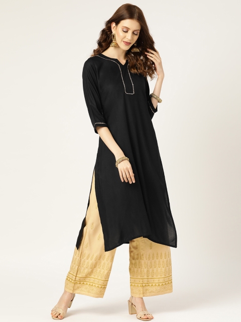 

Shae by SASSAFRAS Women Black Solid Straight Kurta