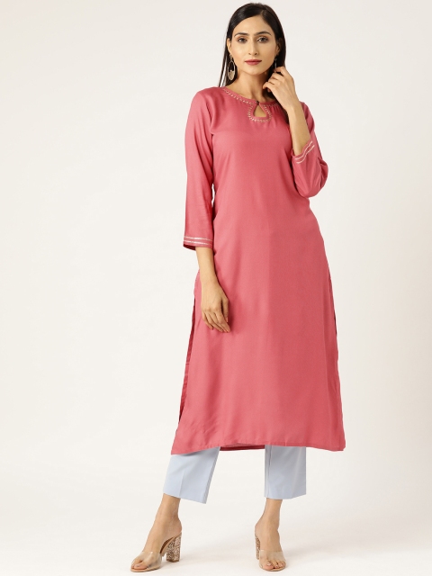 

Shae by SASSAFRAS Women Pink Zari Embroidered Detail Straight Kurta