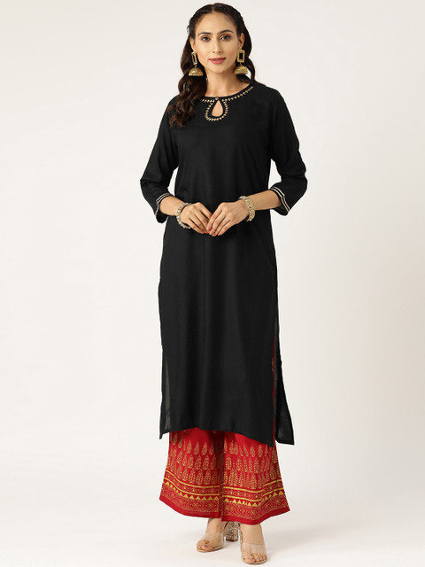 

Shae by SASSAFRAS Women Black Solid Straight Kurta
