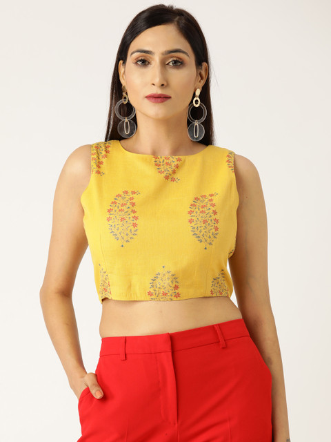 

Shae by SASSAFRAS Women Mustard Yellow & Red Paisley Print Crop Top