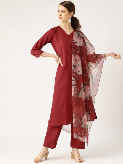 

Shae by SASSAFRAS Women Maroon & Peach-Coloured Kurta with Trousers & Dupatta