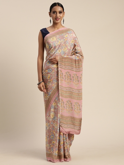 

Mitera Mauve & Yellow Pure Crepe Floral Printed Saree