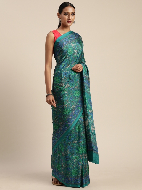 

Mitera Green & Blue Pure Crepe Printed Saree