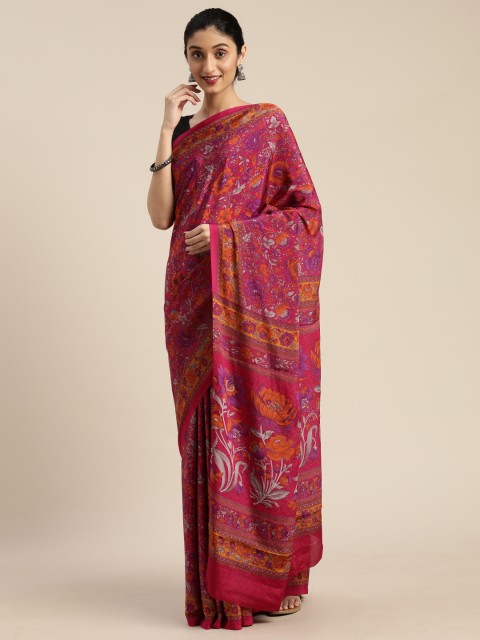 

Mitera Pink & Orange Pure Crepe Floral Printed Saree