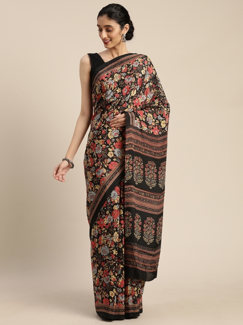 

Mitera Black & Red Pure Crepe Floral Printed Saree