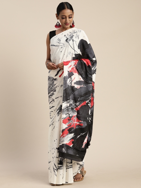 

Mitera White & Black Pure Crepe Printed Saree
