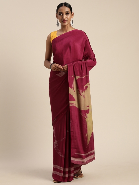 

Mitera Magenta Pink & Beige Pure Crepe Printed Saree