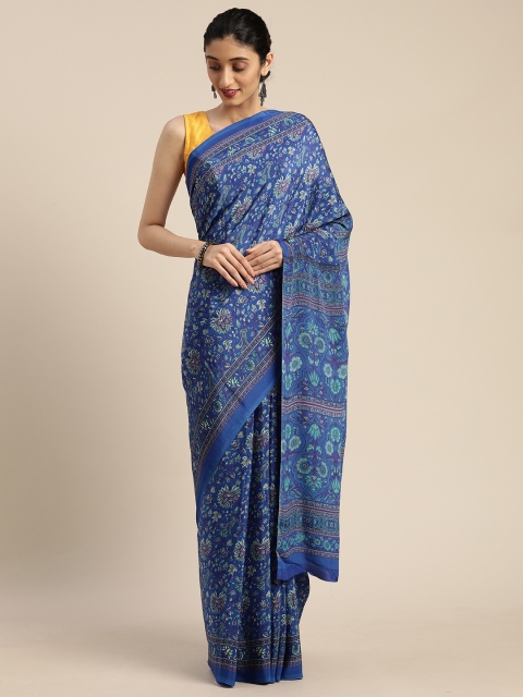 

Mitera Blue Floral Printed Pure Crepe Saree
