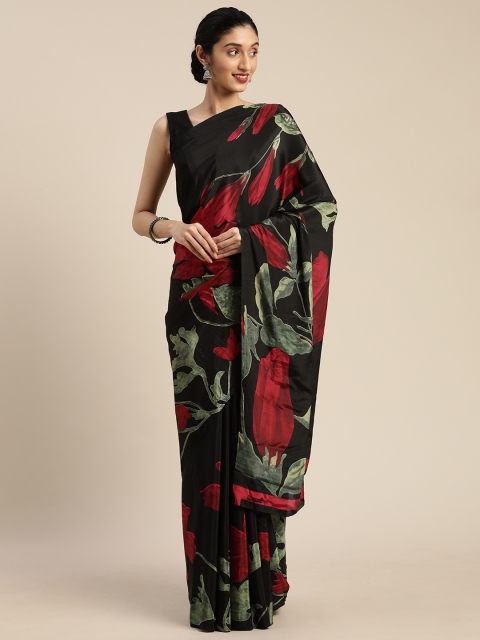 

Mitera Black & Red Pure Crepe Floral Printed Saree
