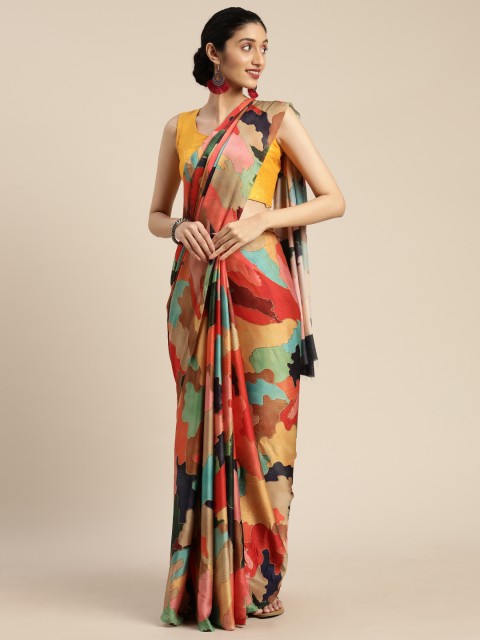 

Mitera Multicoloured Printed Satin Saree, Multi