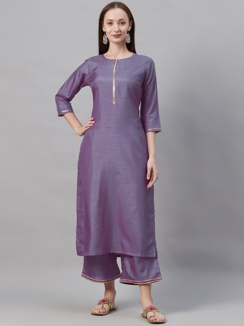 

Indo Era Women Blue & Purple Dual Tone Solid Kurta with Palazzos