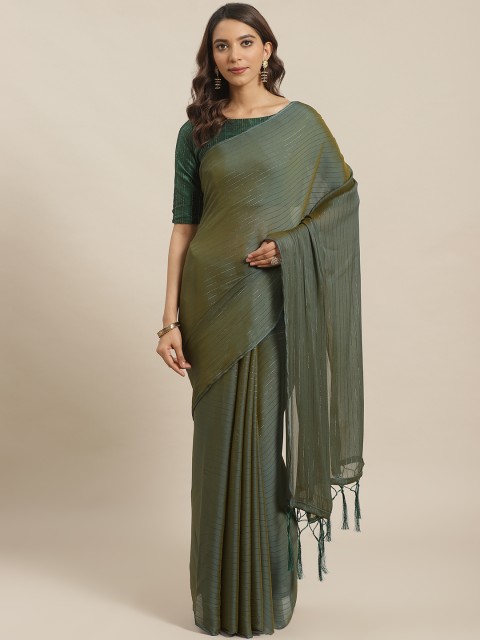 

Saree mall Olive Green Self-Striped Saree