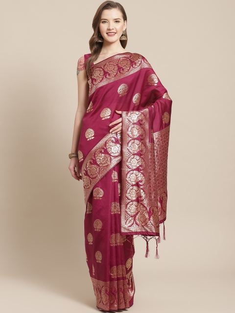 

Saree mall Pink & Golden Ethnic Motifs Woven Design Banarasi Saree
