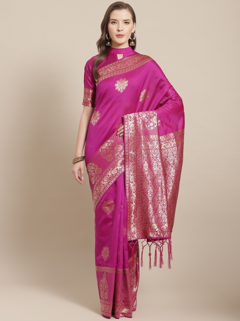 

Saree mall Magenta & Golden Ethnic Motifs Woven Design Banarasi Saree