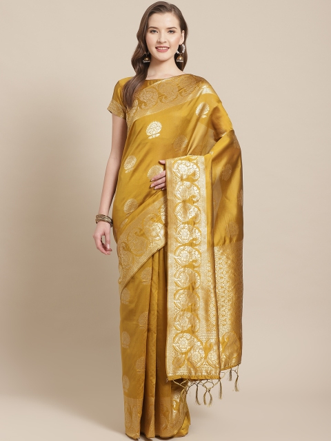 

Saree mall Mustard Yellow & Golden Ethnic Motifs Woven Design Banarasi Saree